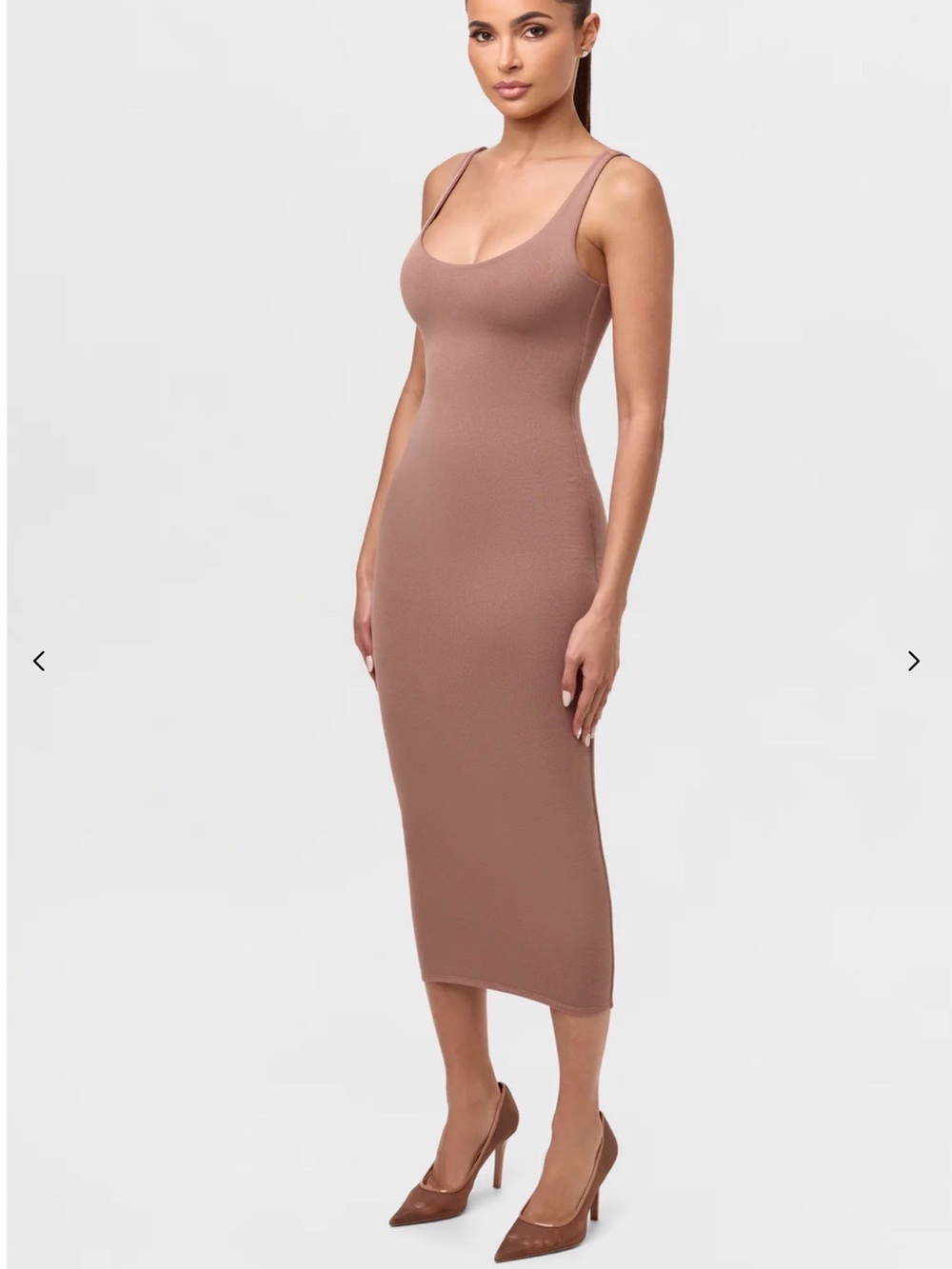 Naked wardrobe NWOT Ribbed Scoop-Back Midi Dress in Mauve-Taupe